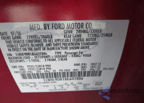 2011 Lincoln Mks z USA, uszkodzony, nr VIN 1LNHL9DR1BG602886